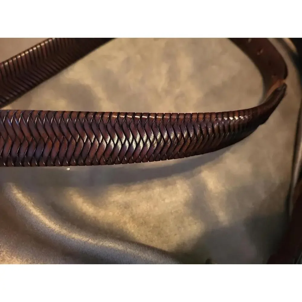 Brown Fishbone Leather Belt L42 x W1-1/4